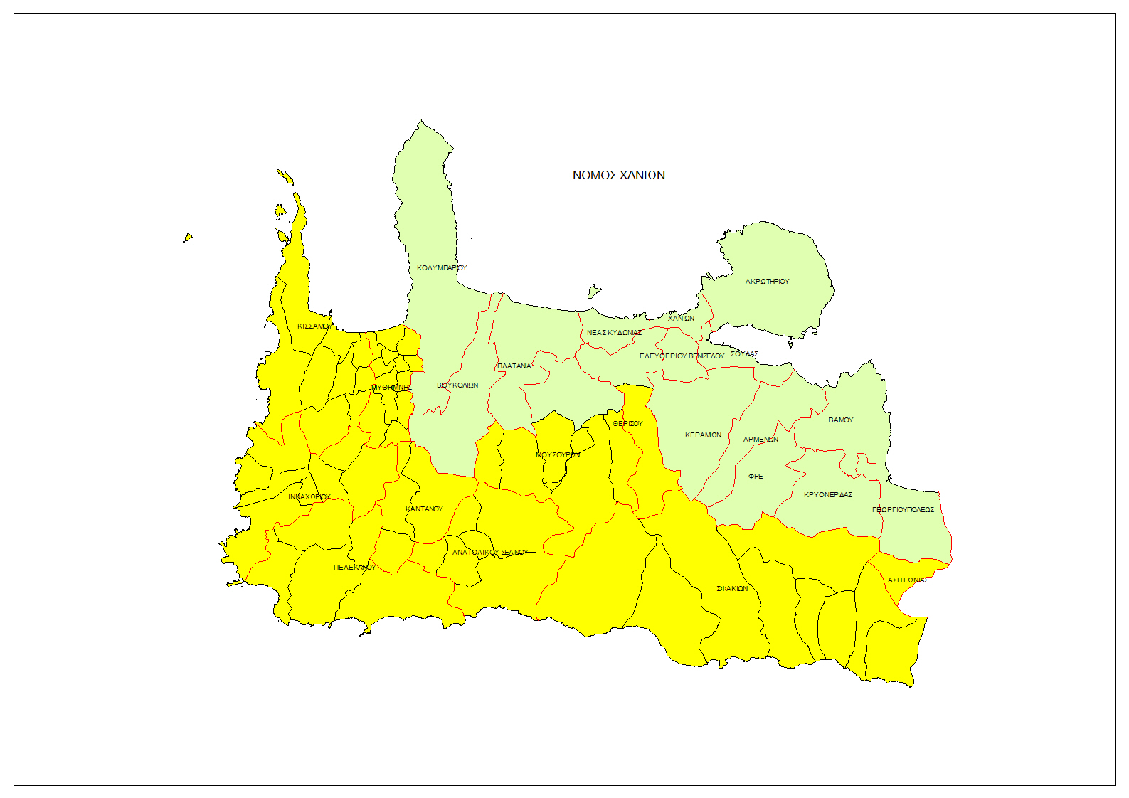 Χάρτης Περιοχής  Παρέμβασης Άξονα 3 - Ν. Χανίων